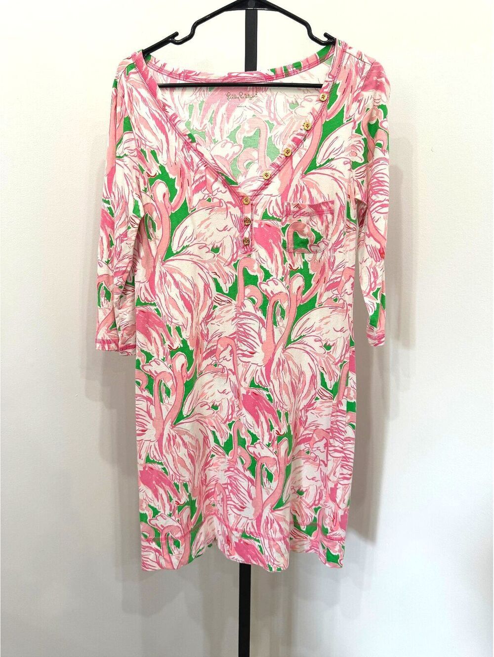 Lilly Pulitzer Pink Flamingo Print Cotton Dress Medium